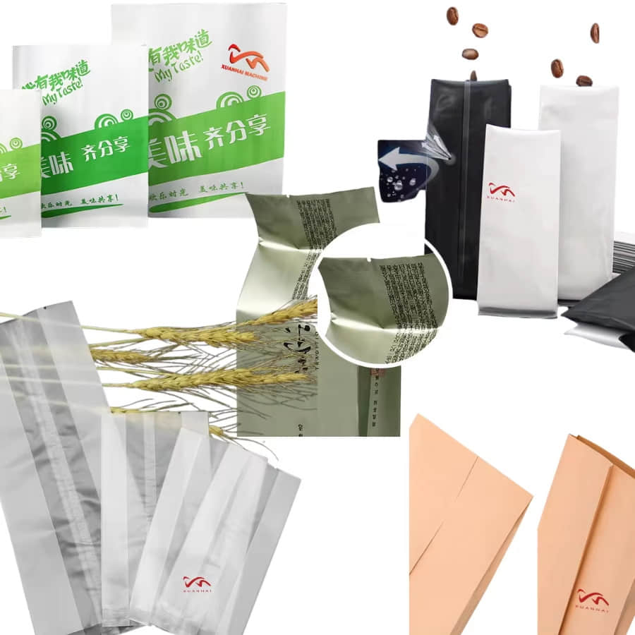 Máquina para fabricar bolsas con sellado central para laminación de bolsas alimentos y café MJ-350-B