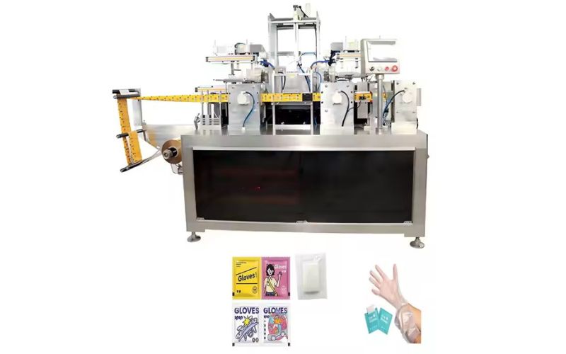 Máquina plegadora de guantes de plástico y envasadora con sellado por los cuatro lados (2 unidades)