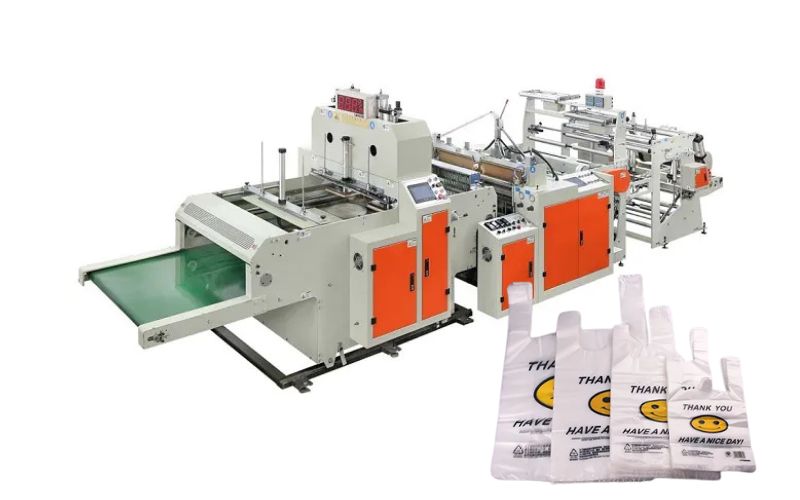 Máquina para fabricar bolsas de plástico tipo camiseta para supermercados, serie DZC