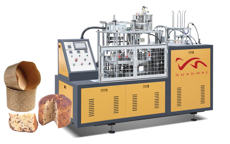 Máquina automática para hacer panettone redondo con moldes de papel para hornear magdalenas