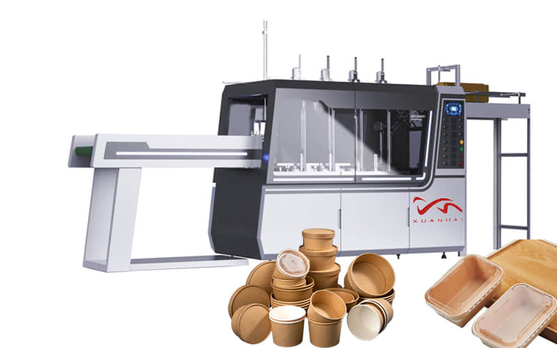 Máquina automática para fabricar loncheras de papel rizado cuadrado para envasar alimentos.