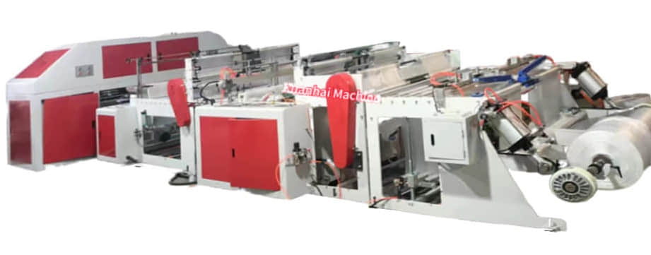 Máquina para fabricar bolsas planas de plástico de doble línea de 450 mm x 2 con núcleo de papel